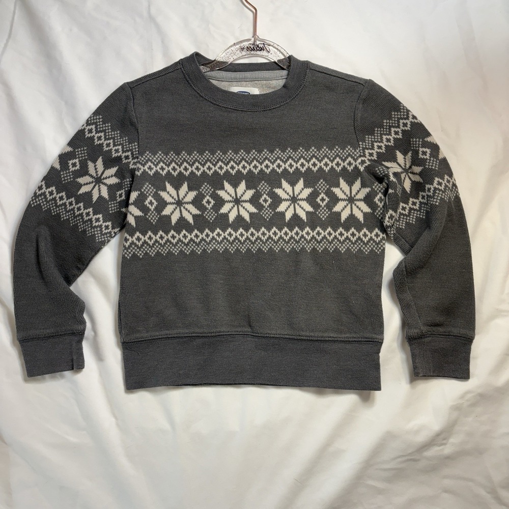Old Navy Boys XS 5 Sweater Gray Fair Isle Snowflake Holiday Winter Pullover Knit